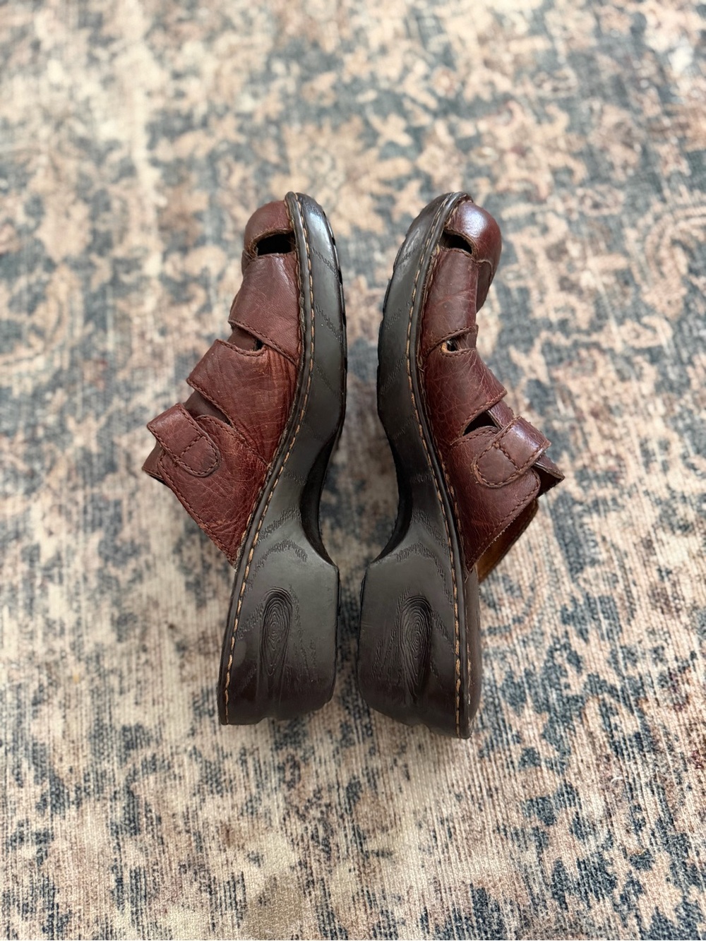BORN Brown Leather Fisherman Clog Slide On Wedge Mule 11 - Picture 11 of 14